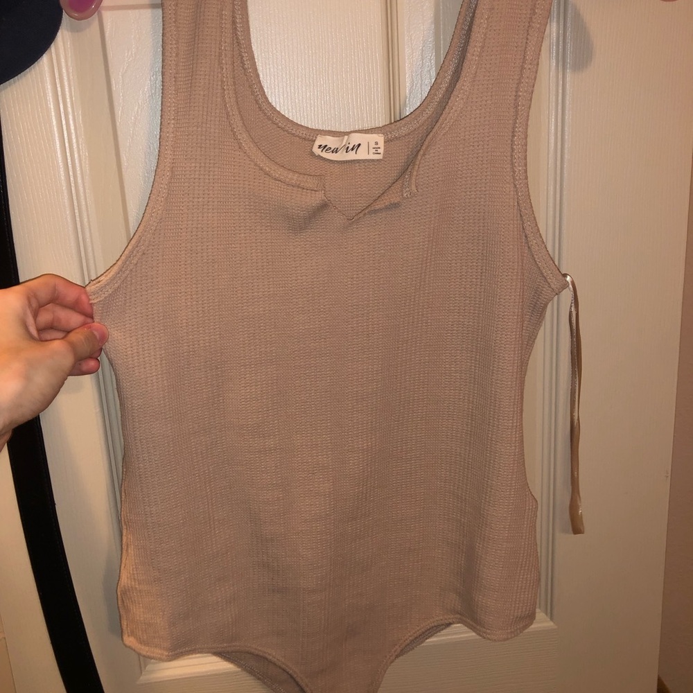 Waffle knit tan body suit